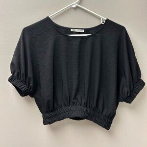 Zara‎ Black Cropped Silk Blouse Top